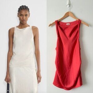 Aritzia Babaton Manuscript Satin Blouse Cowlneck Top Red Size Large